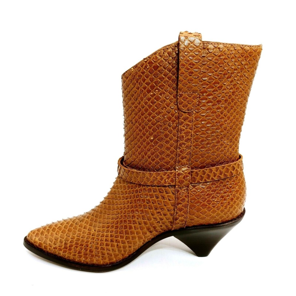Matisse Shoes Womens Fair Lady Mid Calf Pull On Croc Embossed Boot Tan Leather 6